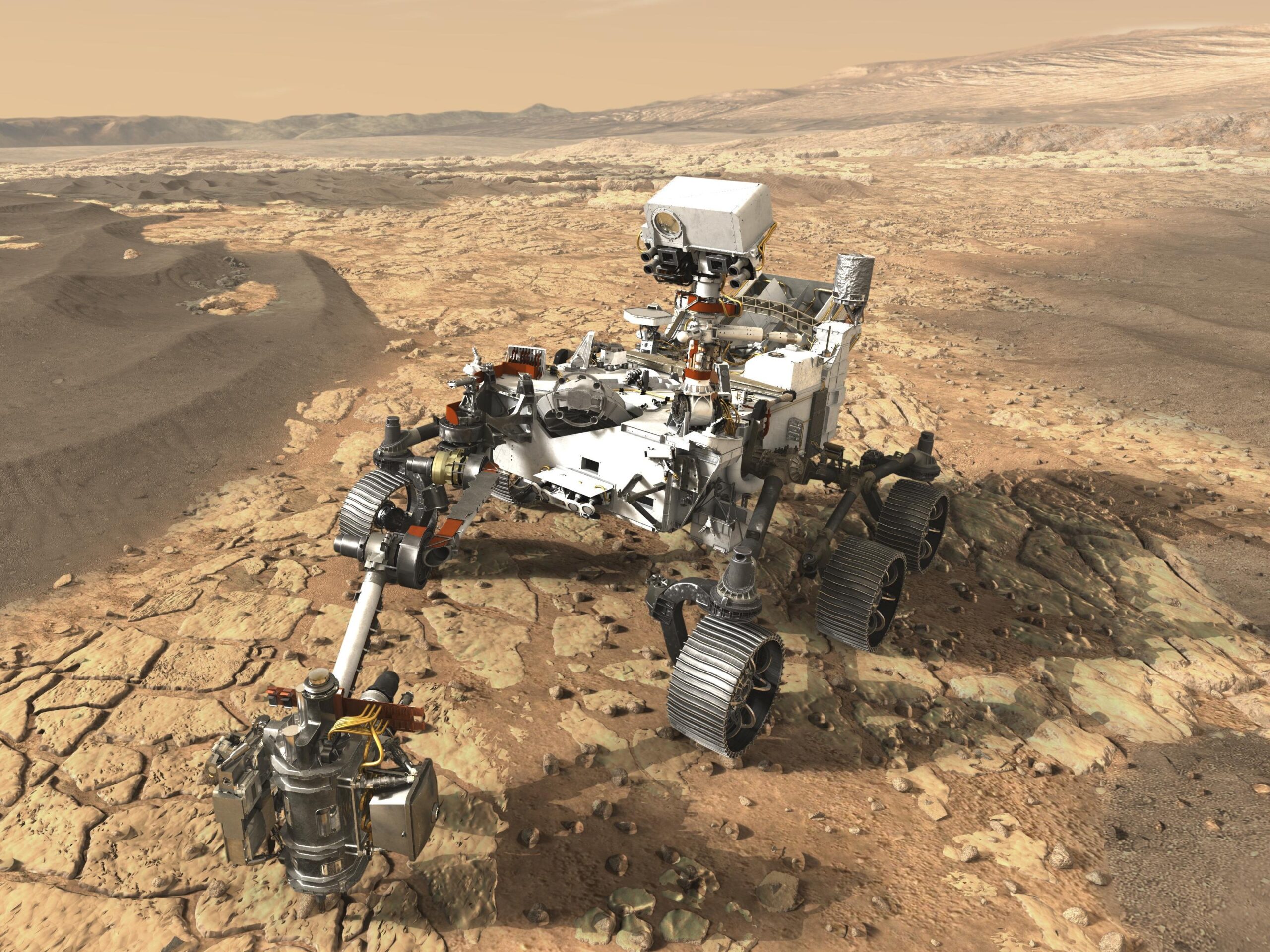 NASA's Mars 2020 Perseverance Rover has a sample caching system with hundreds of moving parts that must use solid lubricants like molybdenum disulfide (MoS2) to avoid contamination of collected samples. 